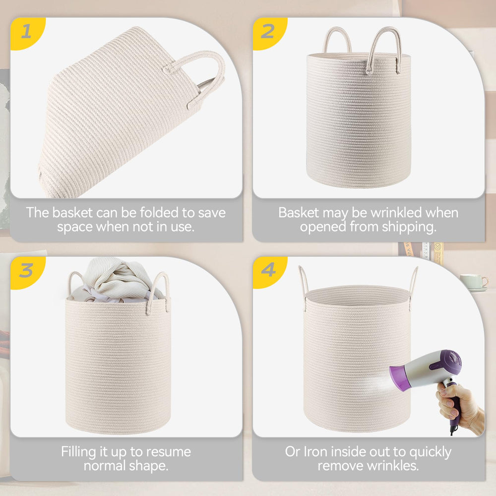 HOBASKET laundry basket with rope handles for easy room-to-room transport.