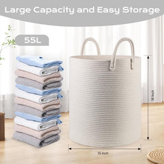 HOBASKET tall laundry hamper white with sturdy handles for daily use.