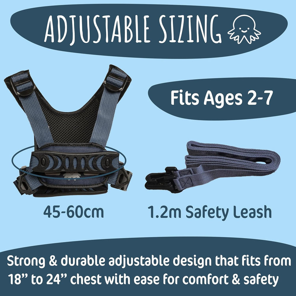 Hobble De Hoo blue harness detachable lead detail highlights secure walking options