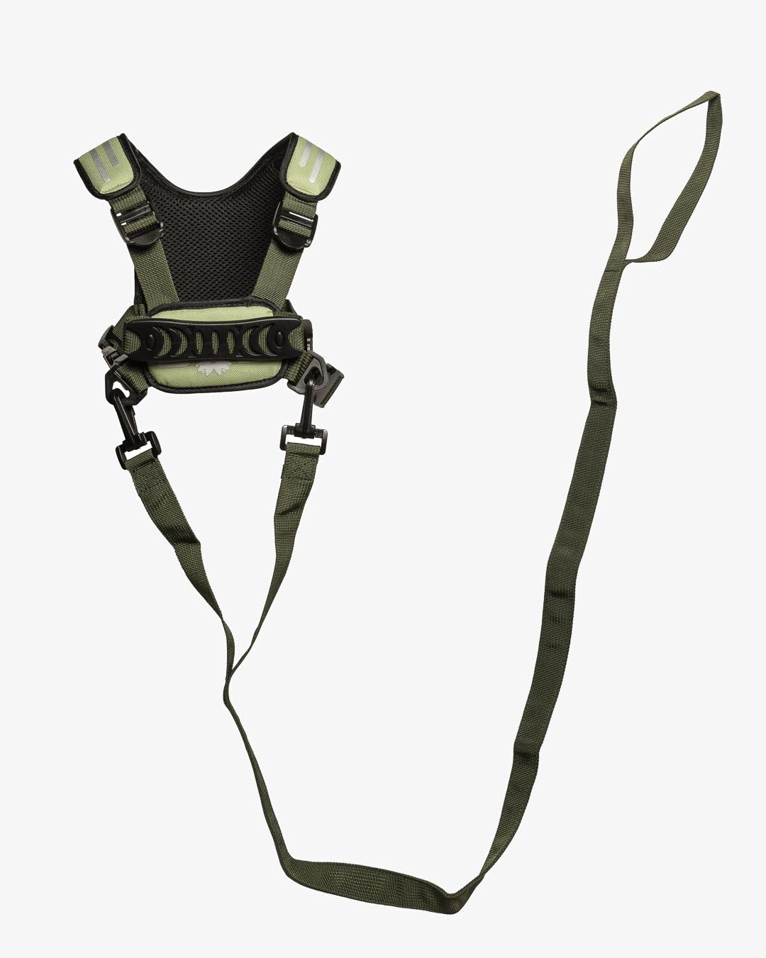Hobble De Hoo harness green back view shows sturdy design for everyday use.