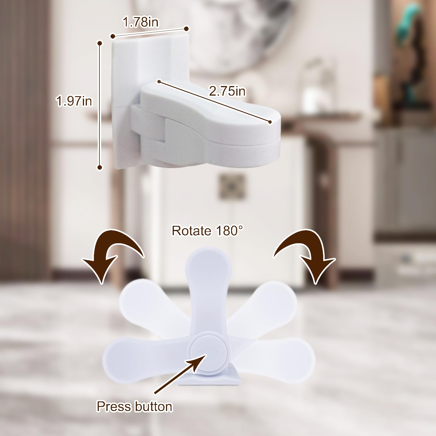 Hoconnie adhesive-backed door lock close-up showing secure, damage-free placement.