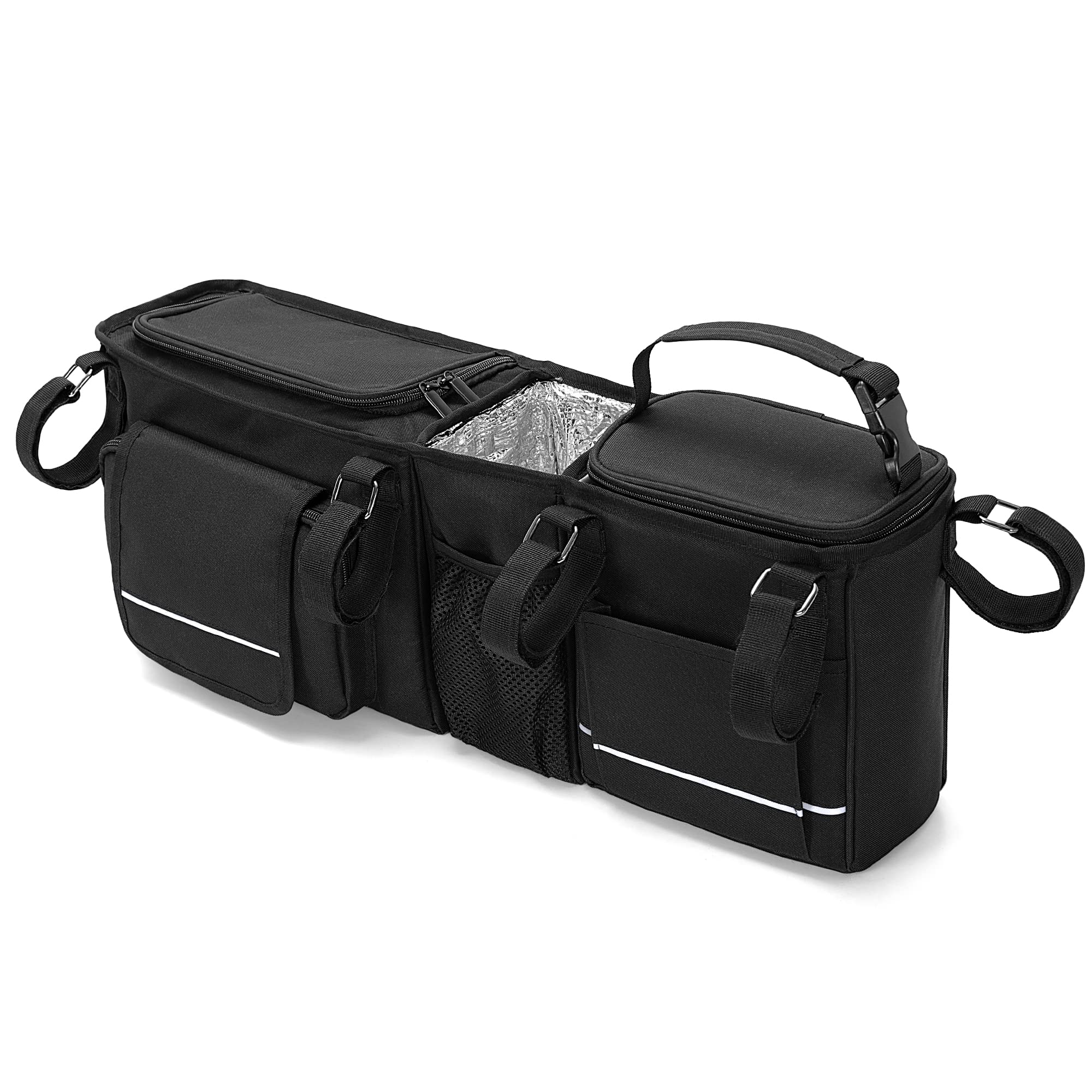 HODRANT Double Stroller Organizer mounted on a BOB Duallie for tidy, on-the-go storage