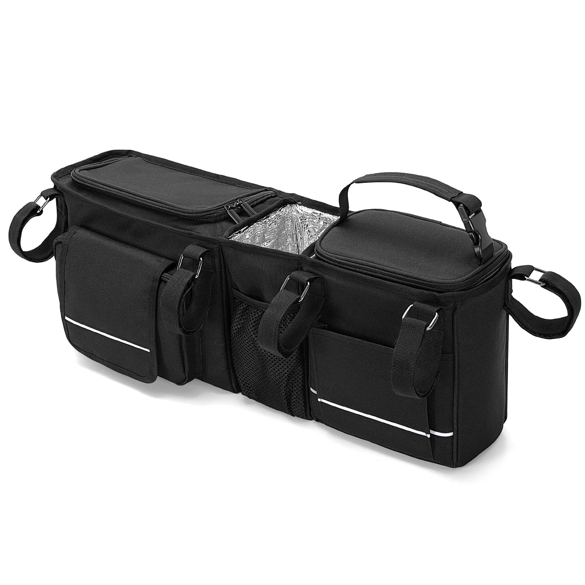 HODRANT Double Stroller Organizer mounted on a BOB Duallie for tidy, on-the-go storage