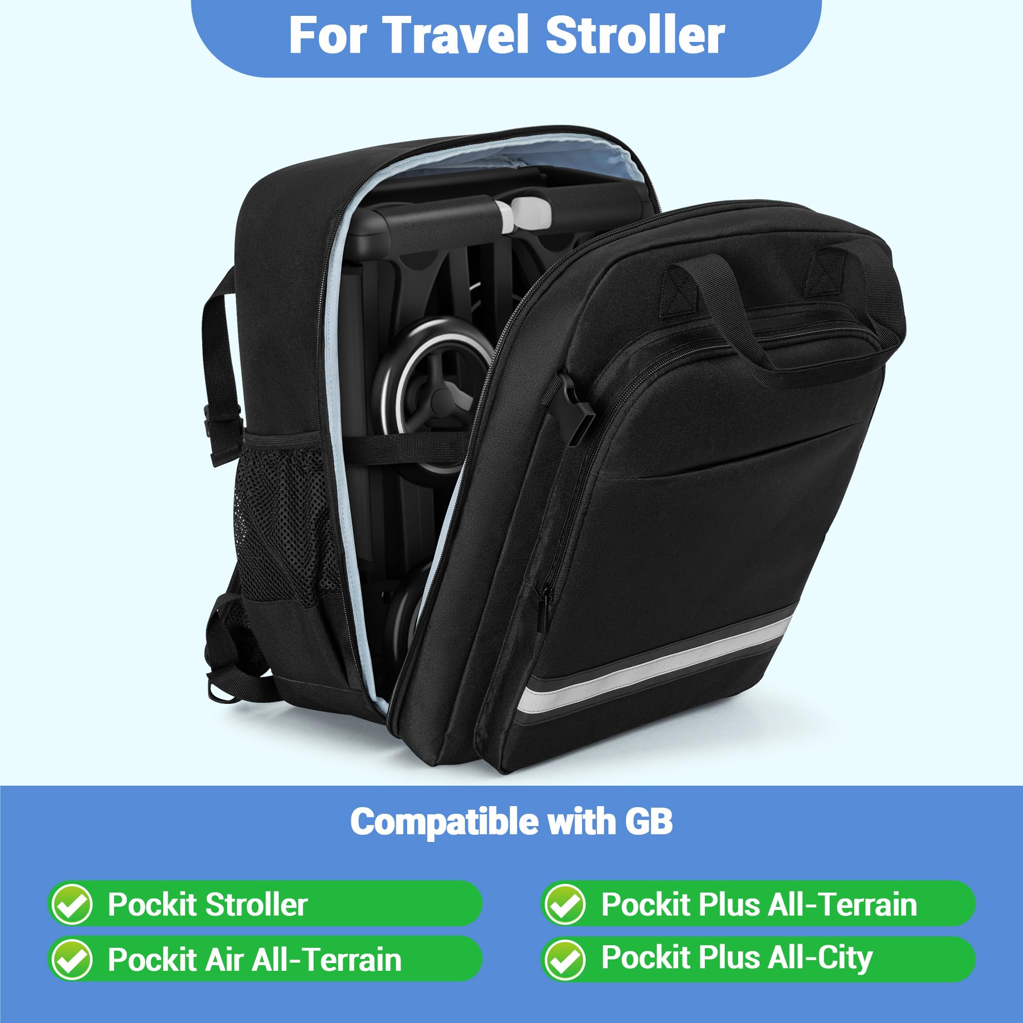 HODRANT Stroller Travel Bag external front pockets organize diapers and snacks.