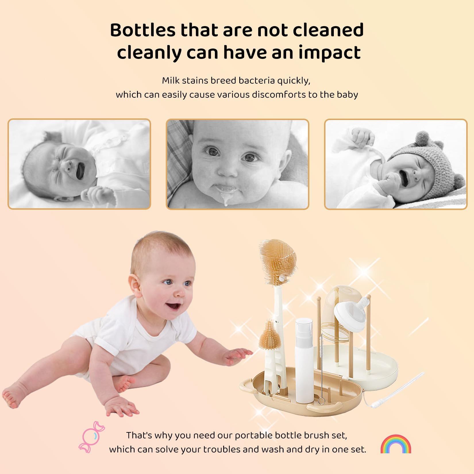 Hoerev breast pump brush attachment cleans reusable parts efficiently.