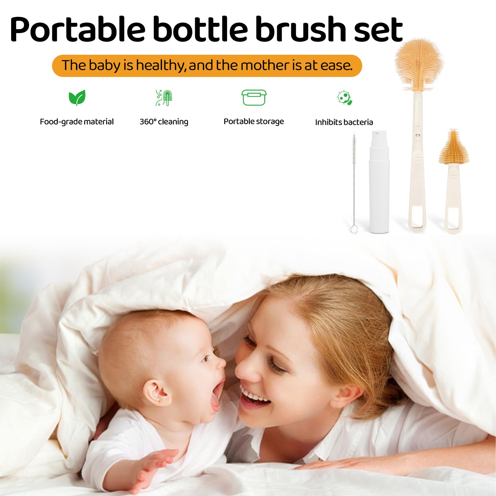 Hoerev travel-clean kit in bag, ideal for on-the-go bottle care.
