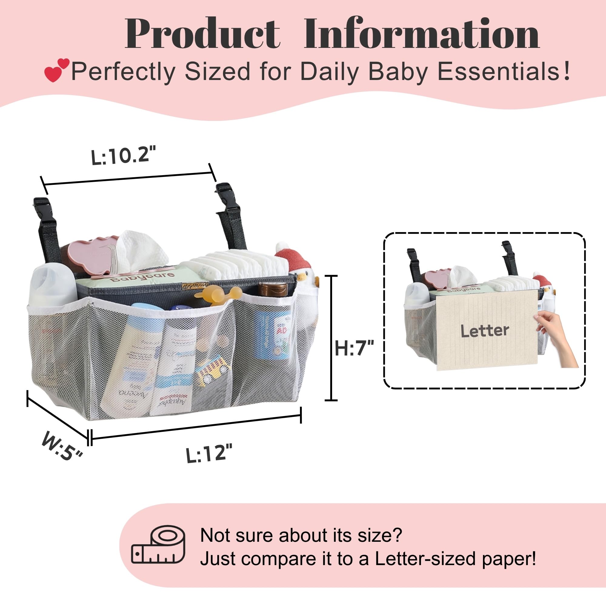 HOGARCOSAS diaper caddy crib rail strap secures easily for crib-side storage.