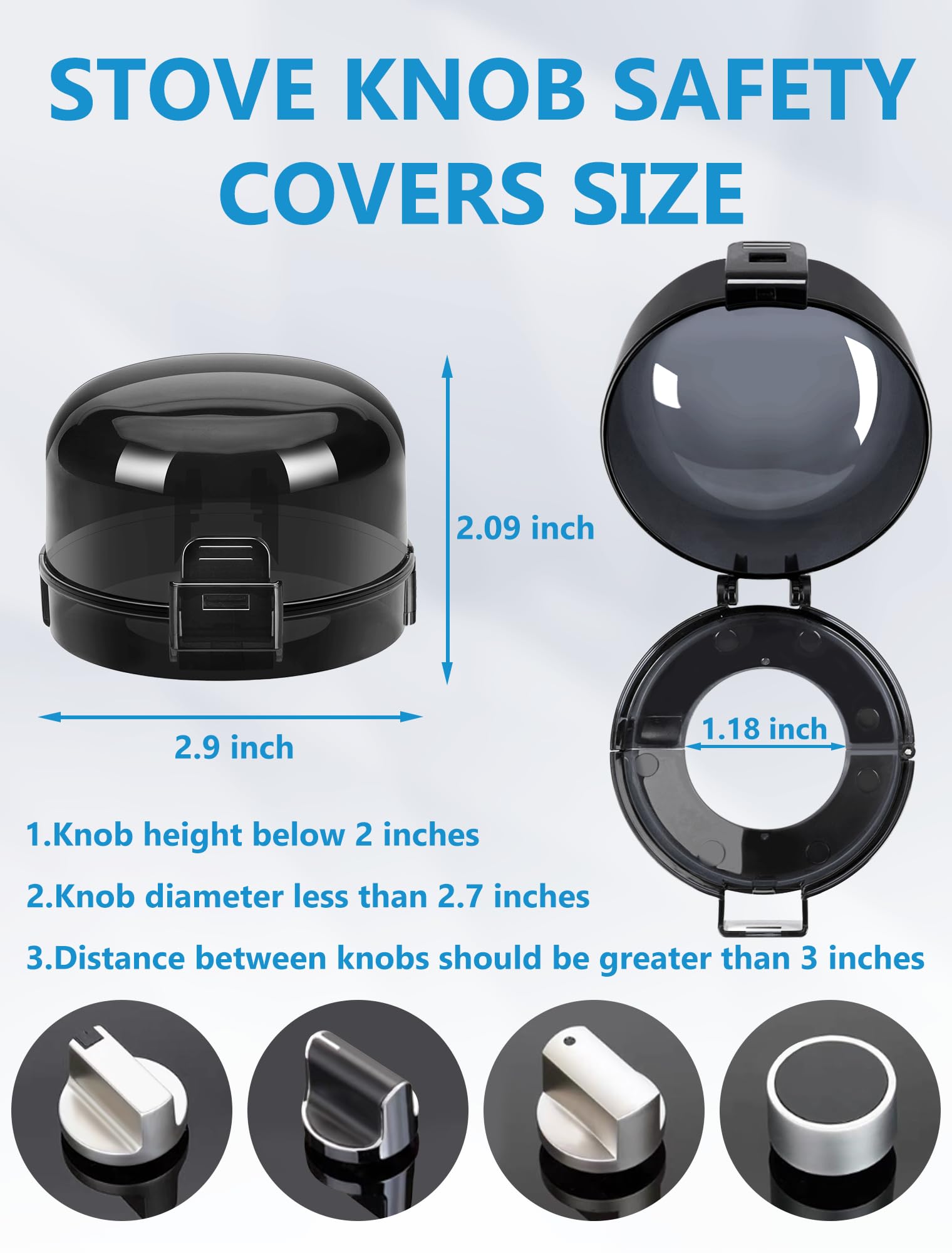 HOIGRBOM knob covers lifted to adjust flame for one-handed control.
