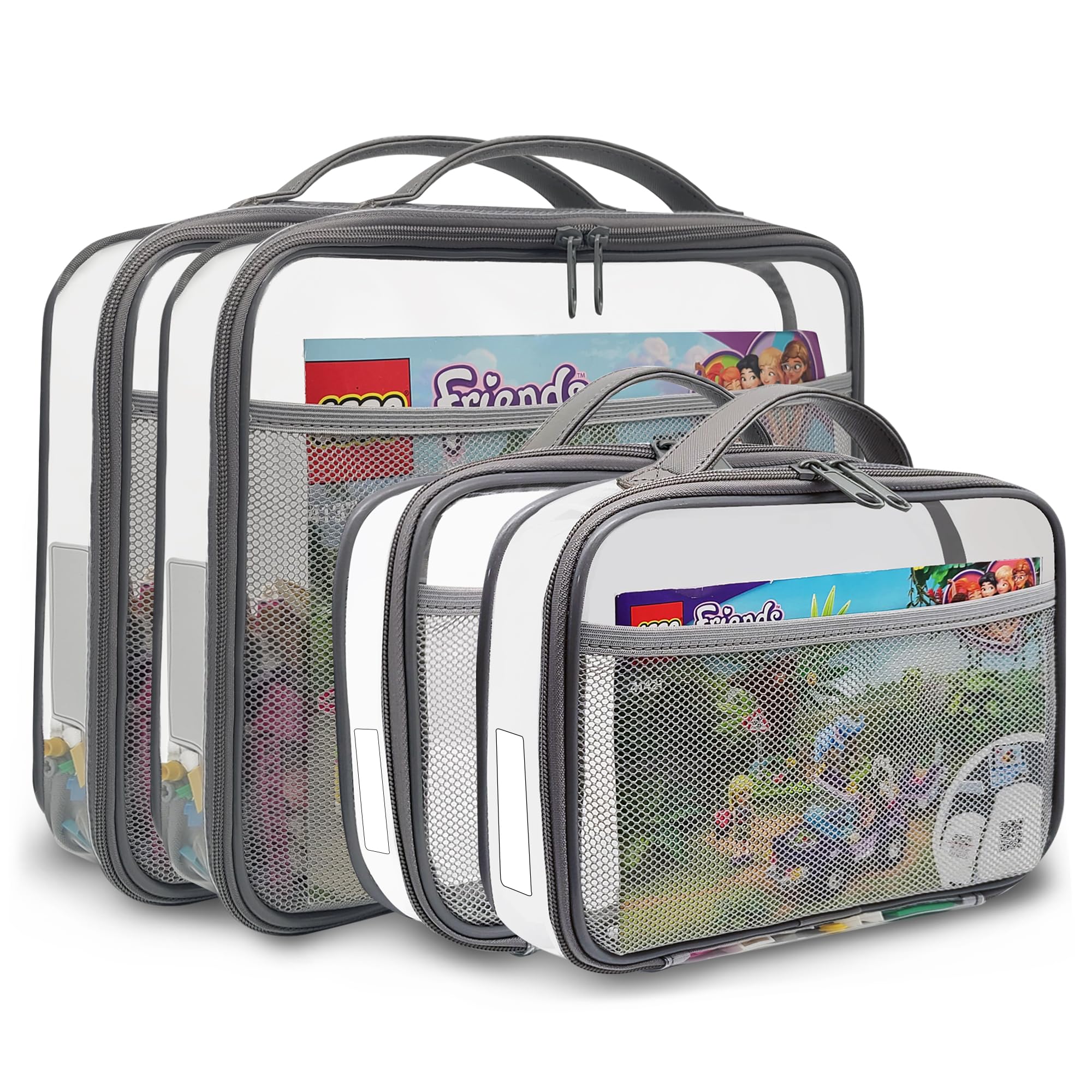 Holay PVC zipper blocks set gray small front view for easy toy storage and quick content check.