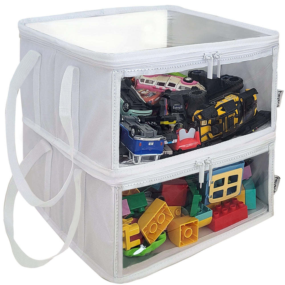 Holay storage bin with transparent lid shows contents for quick organization on a shelf.