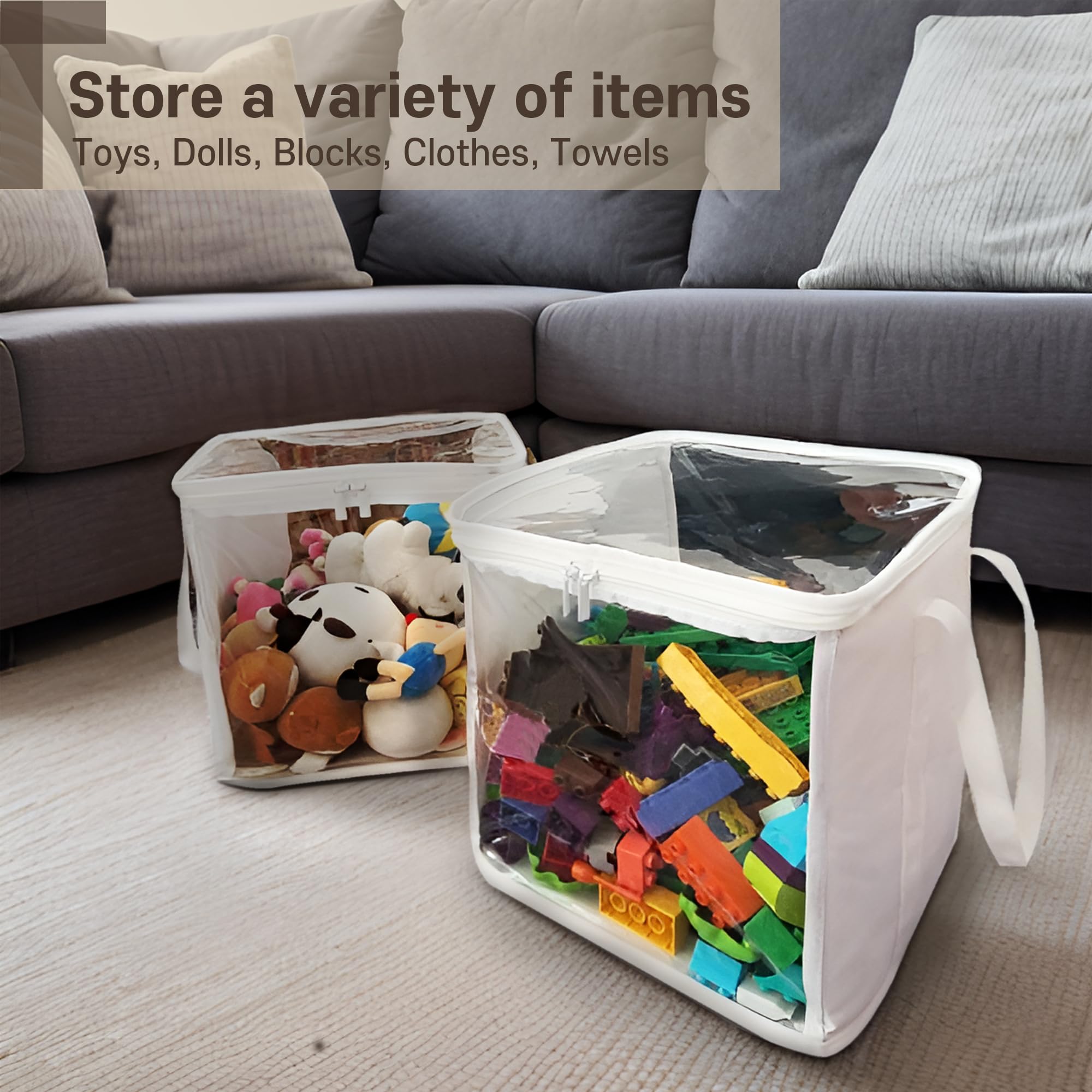 Holay storage bins organize clothes and toys in a tidy closet