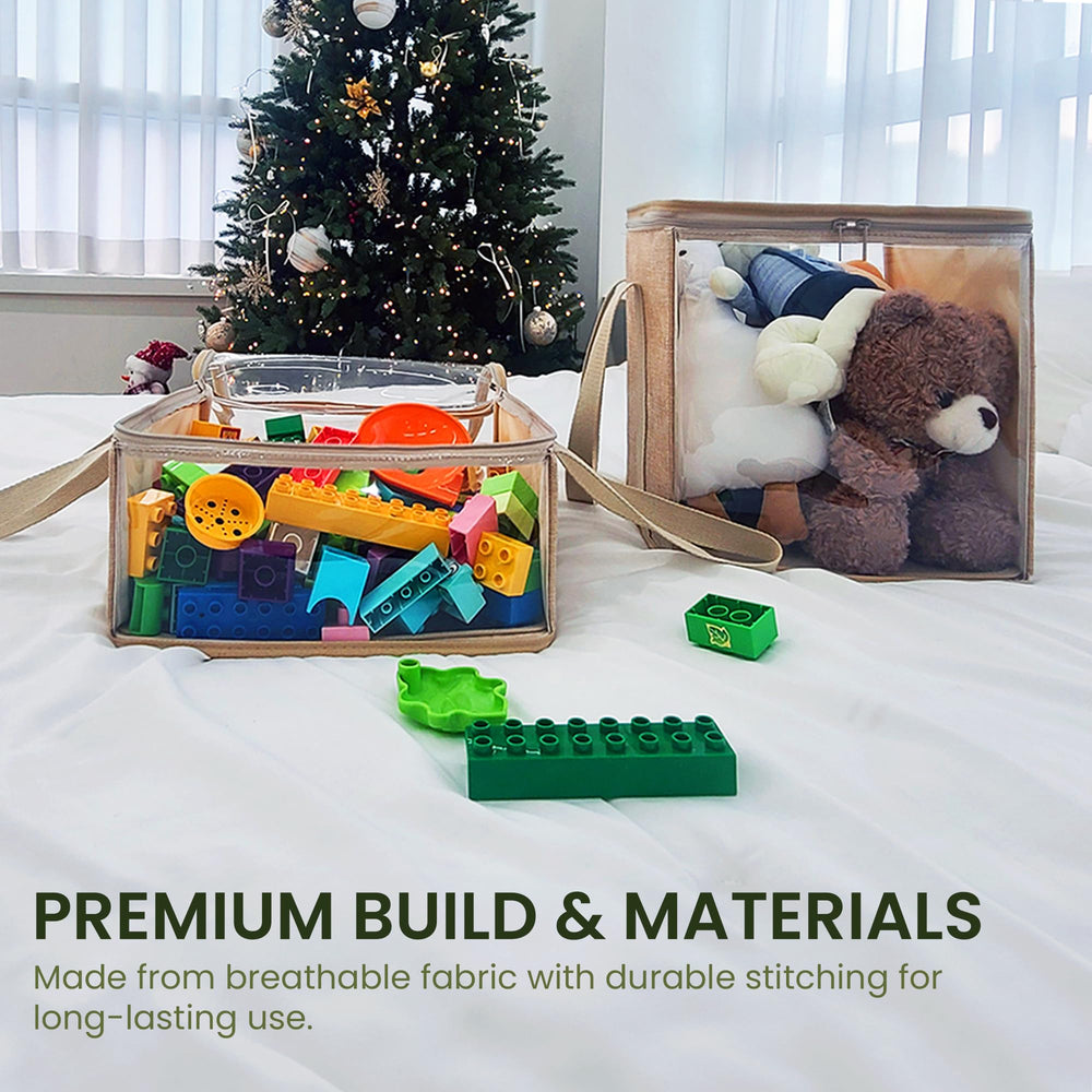 Holay storage bins folded flat for compact seasonal storage.