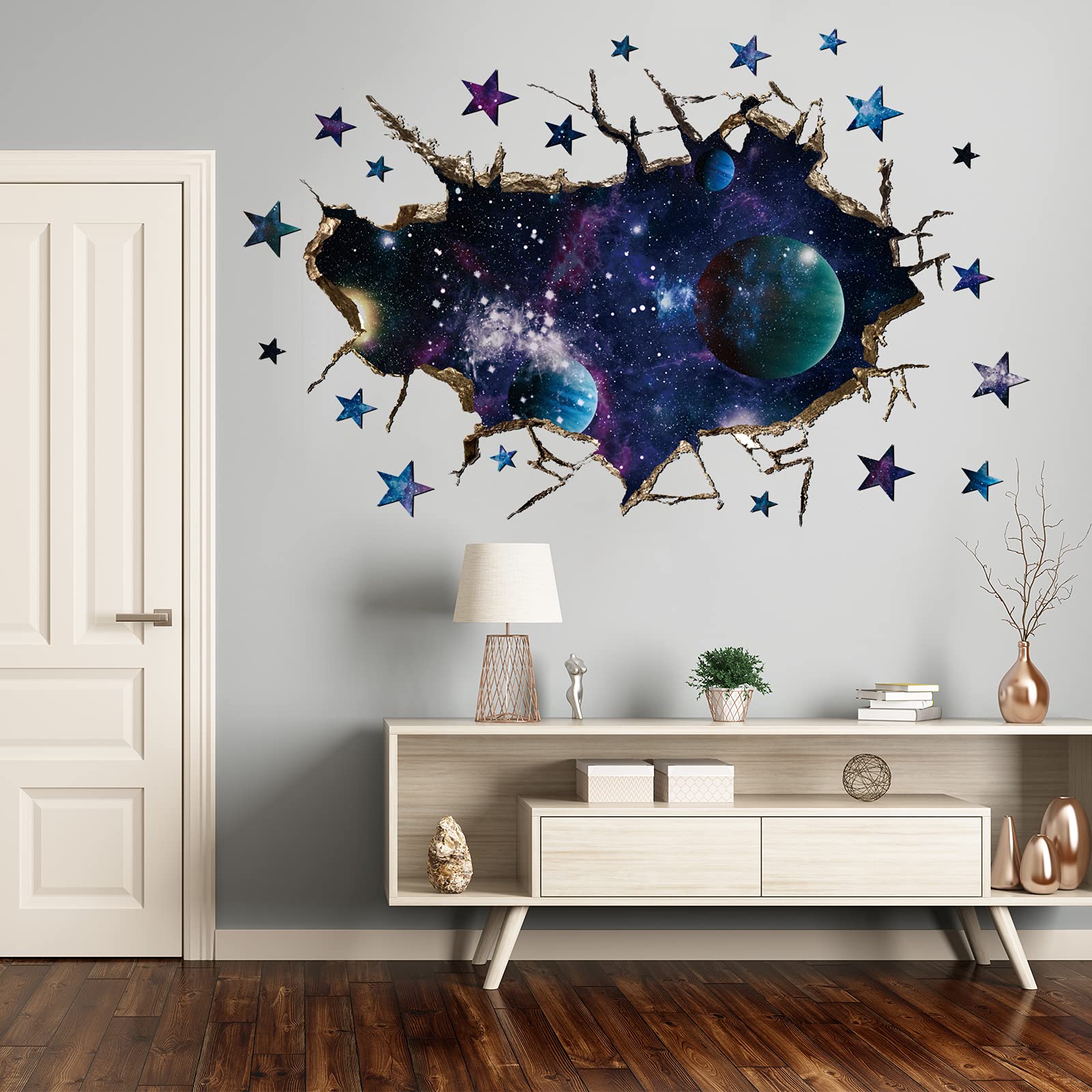 HOLENGS 3D Galaxy blue wall sticker with Milky Way design for kids' room decor.