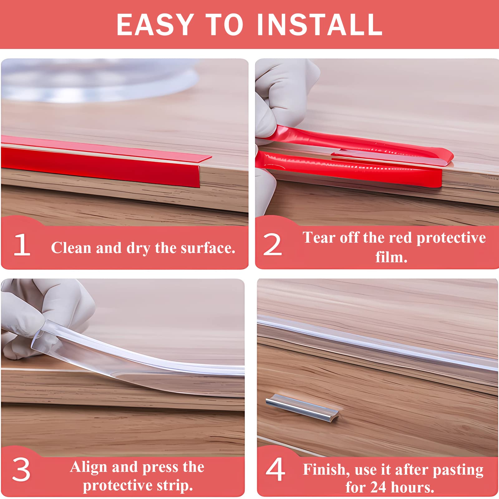 HOLIBIC transparent bumper strip blends with furniture finish for discreet protection.