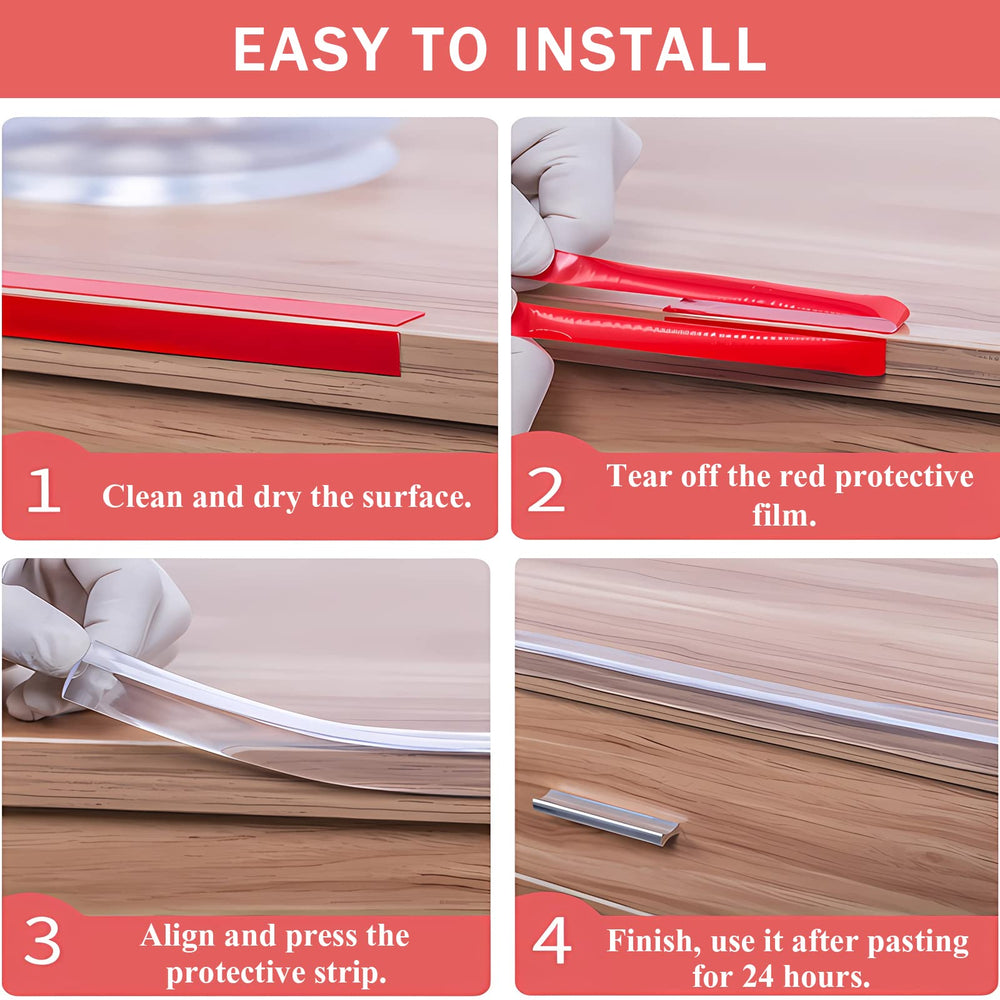 HOLIBIC transparent bumper strip blends with furniture finish for discreet protection.
