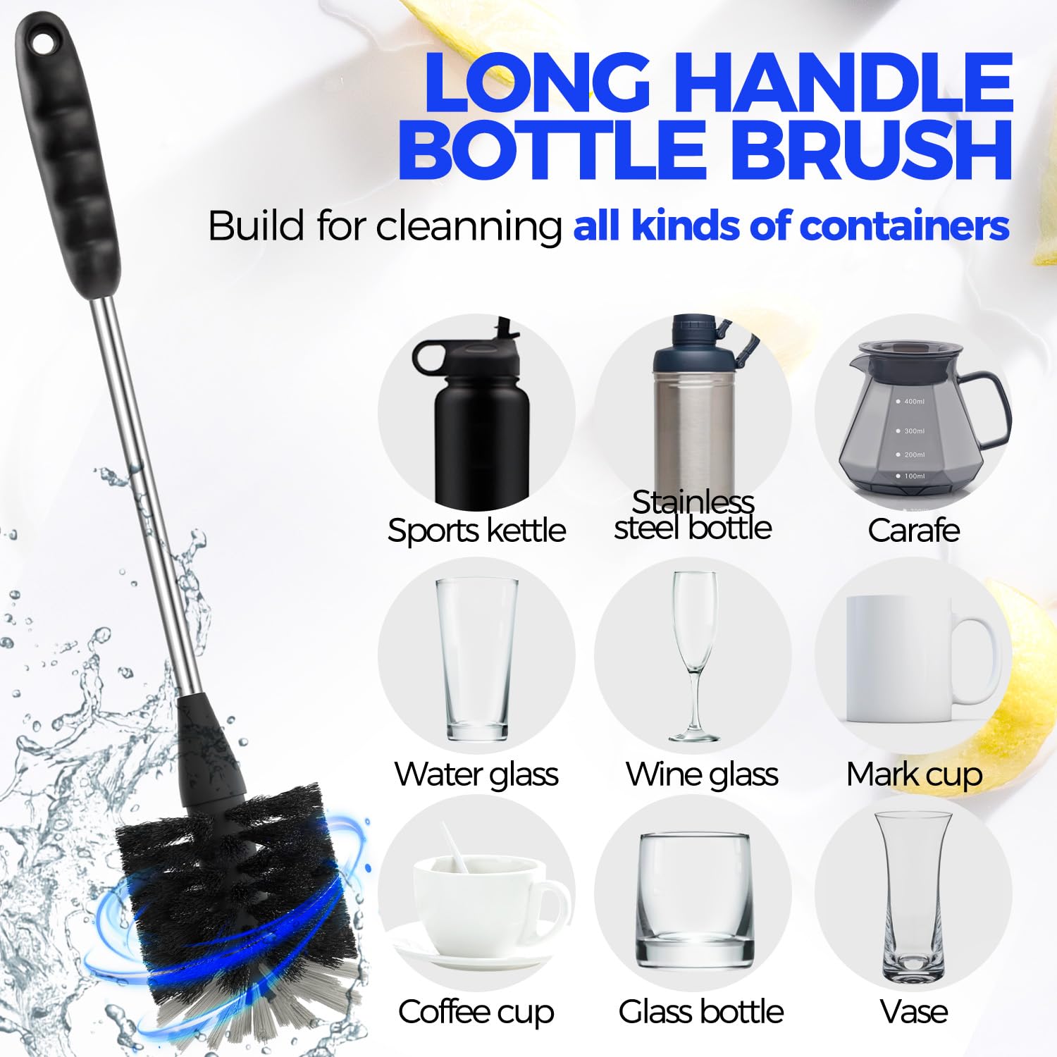 Holikme bottle brush 14-inch with non-scratch bristles for gentle, thorough bottle cleaning