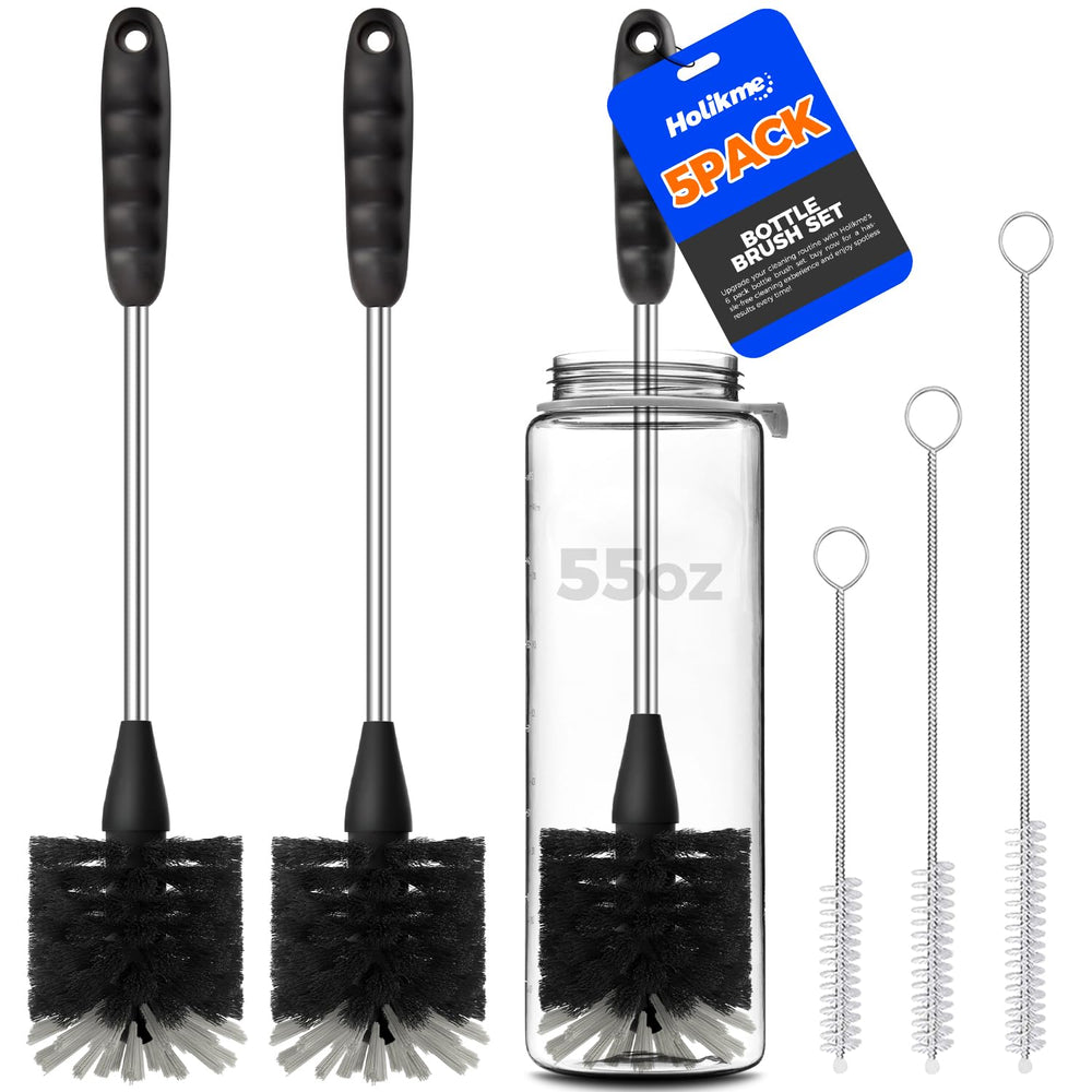 Holikme bottle brush set with 14-inch stainless handle enables deep cleaning of tall bottles