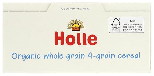 Holle organic four-grain cereal milk mixing for quick breakfast