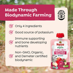 Holle Zebra Beet pouch label view displaying organic ingredients