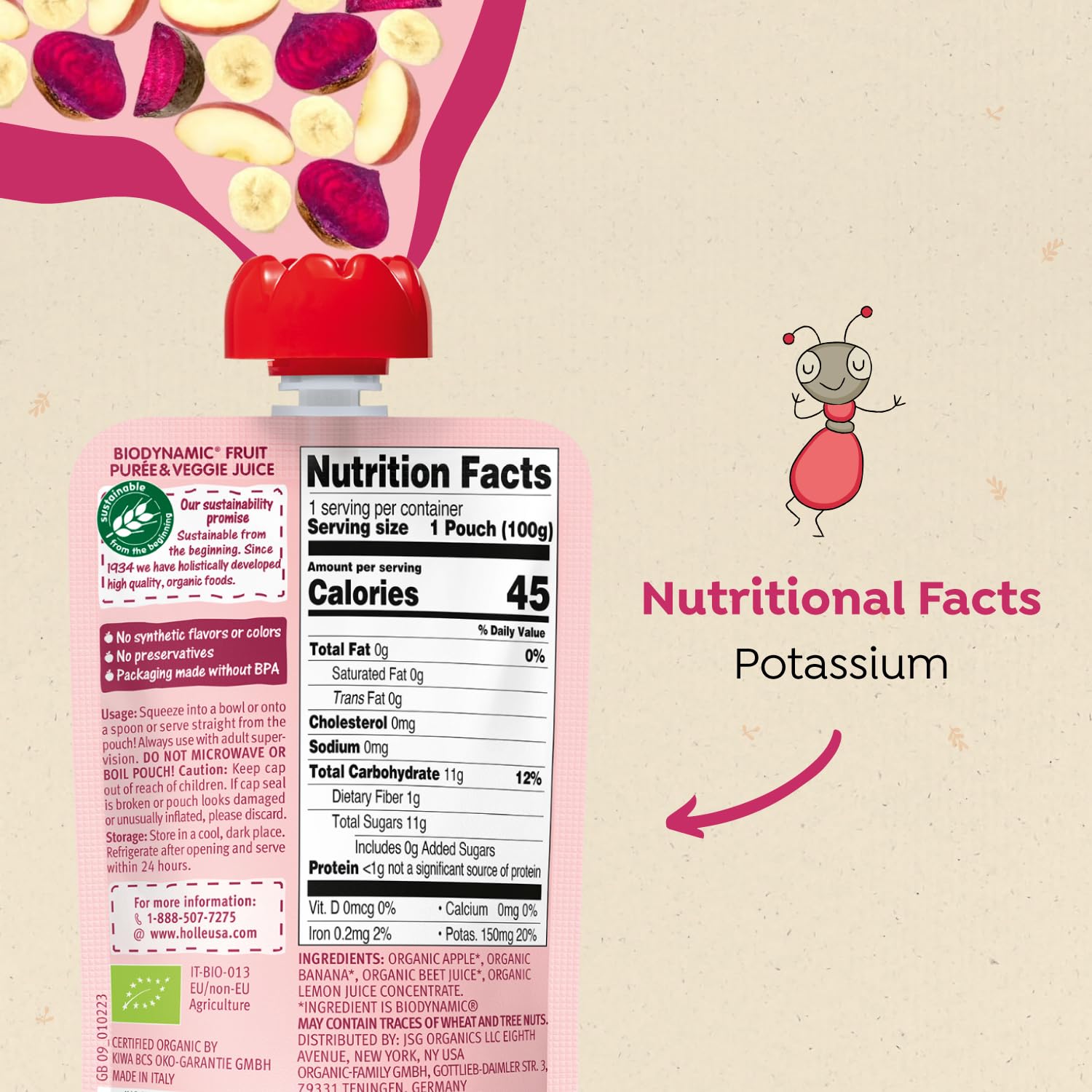 Holle Zebra Beet pouch texture closeup highlighting smooth puree