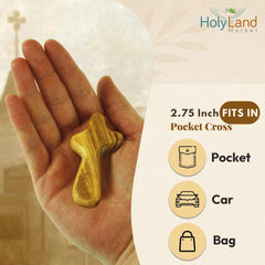 Holy Land Market cross close-up reveals unique olive wood grain.