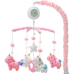 HOLYFUN unicorn crib mobile with detachable plush toy for easy cleaning and cuddle time.
