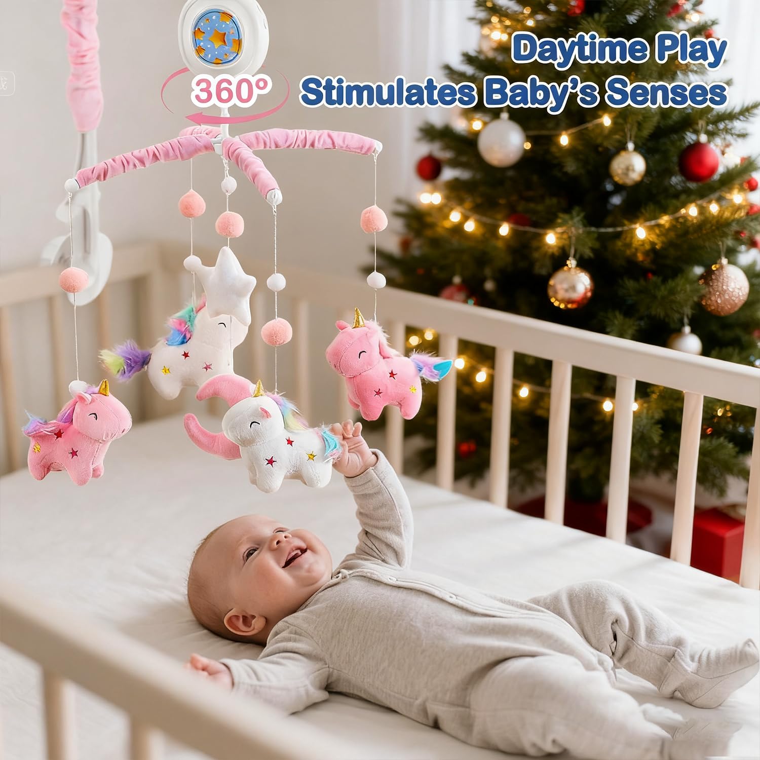 HOLYFUN night light projector casts soft star lights for a cozy nursery.
