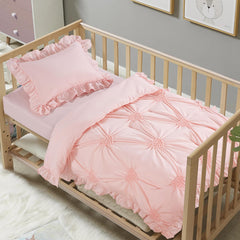 HOMBYS 3-piece crib set pink with pintuck and ruffles for nursery charm