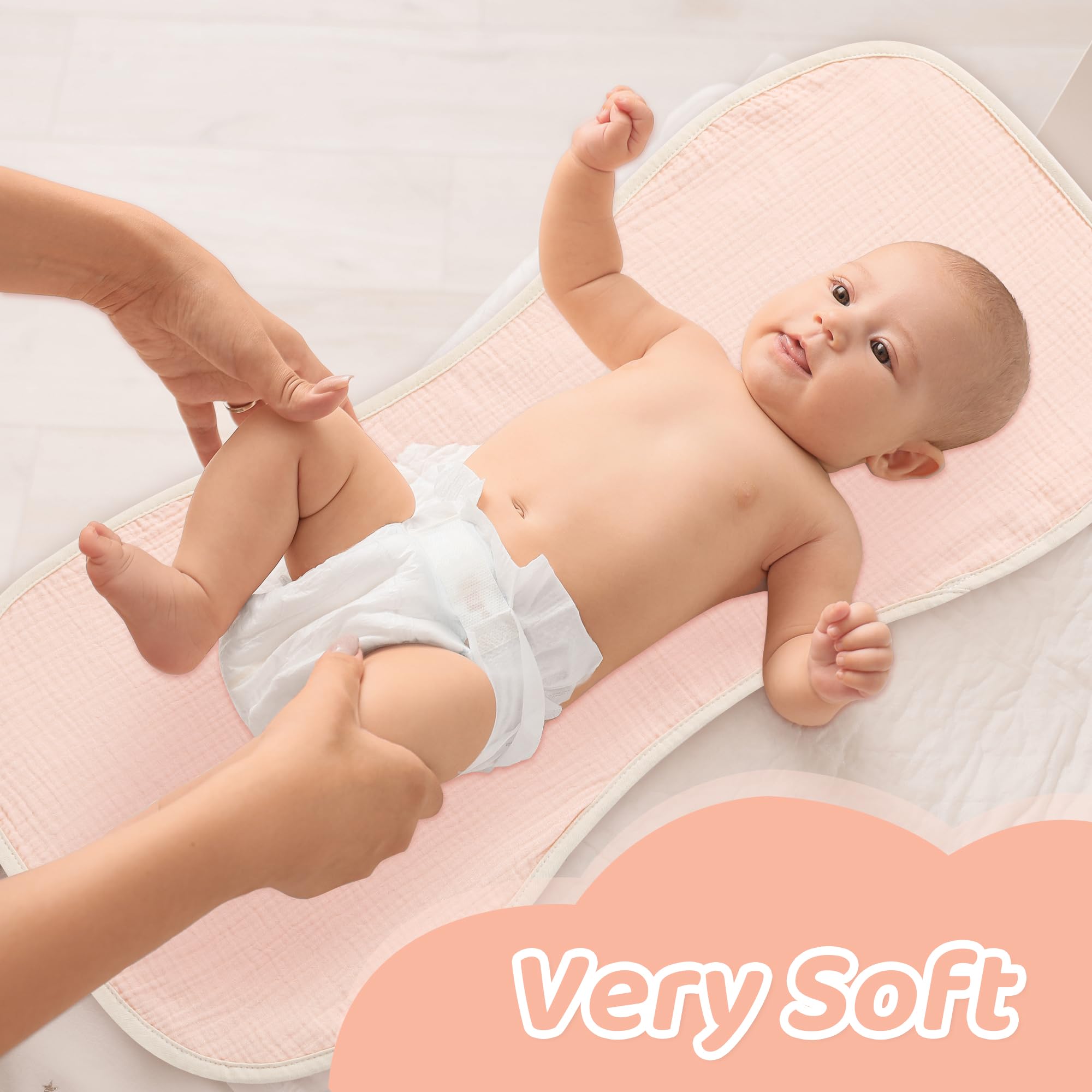 HOMBYS changing pad liner cotton muslin edge detail demonstrates breathable comfort for sensitive baby skin.
