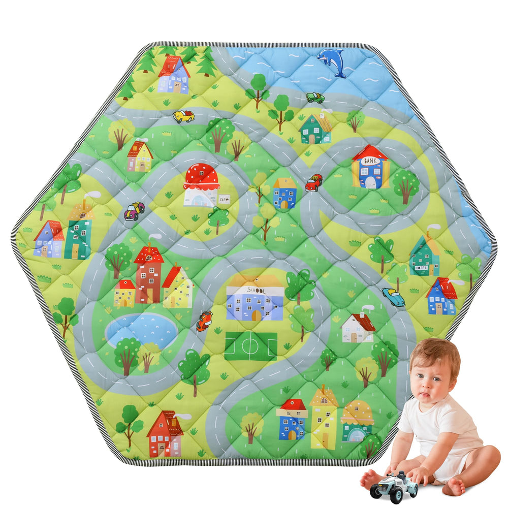 HOMBYS hexagon playpen mat 52x45 offers a comfortable surface for safe baby play.