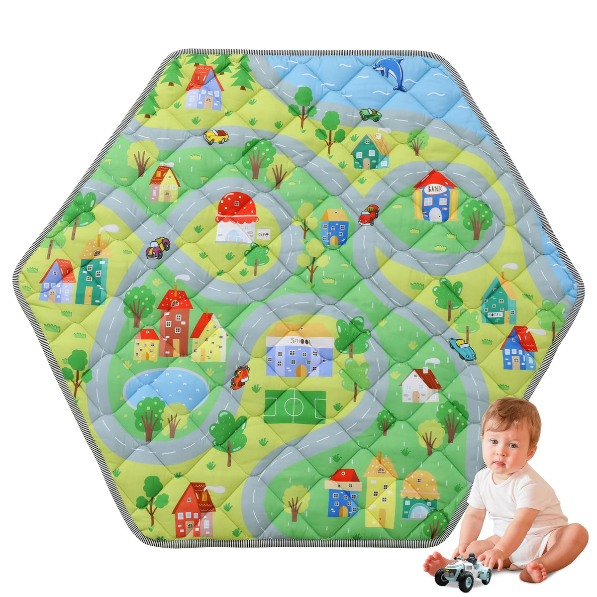 HOMBYS hexagon playpen mat 52x45 offers a comfortable surface for safe baby play.