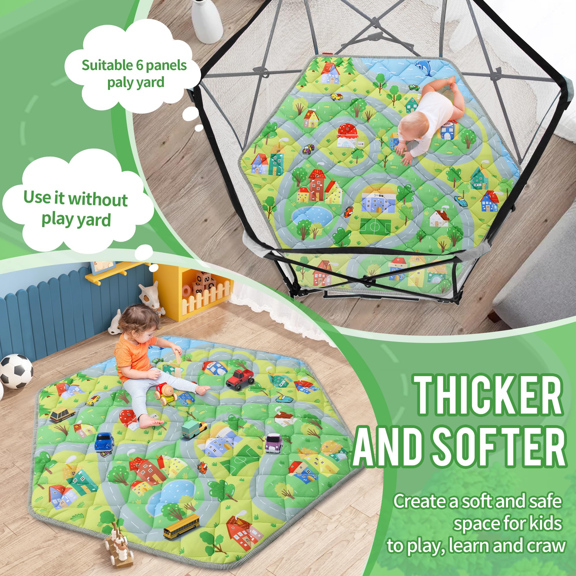 HOMBYS hexagon playpen mat non-slip bottom keeps baby safe during play.