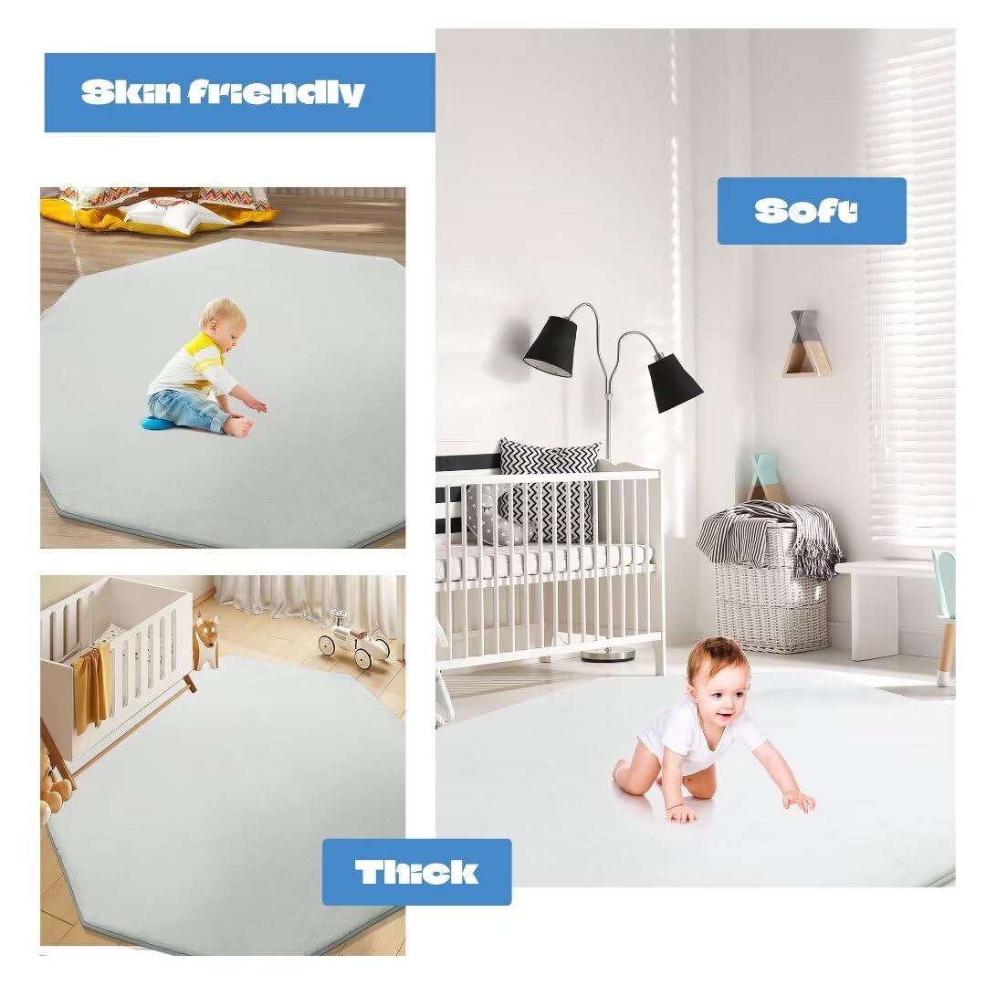 HOMBYS light grey coral velvet surface feels gentle on baby's skin during crawling.