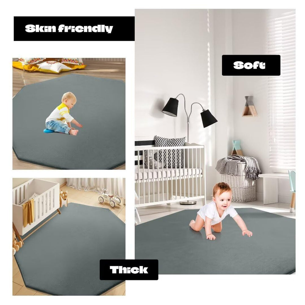 HOMBYS octagonal 61x61 playpen mat doubles as portable nursery rug for cozy play.