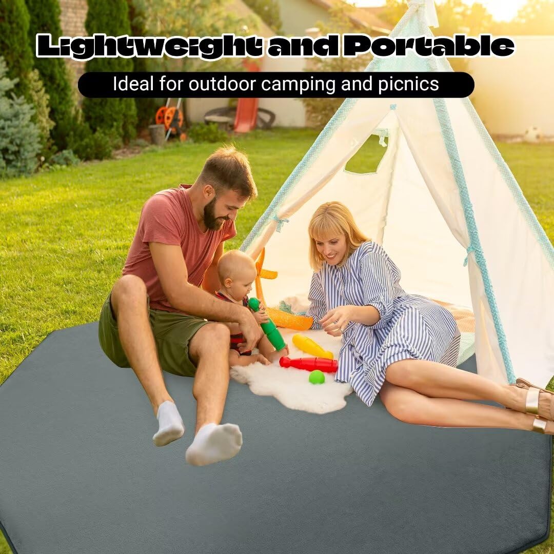HOMBYS memory foam play mat folds compactly for trips, picnics and family adventures.