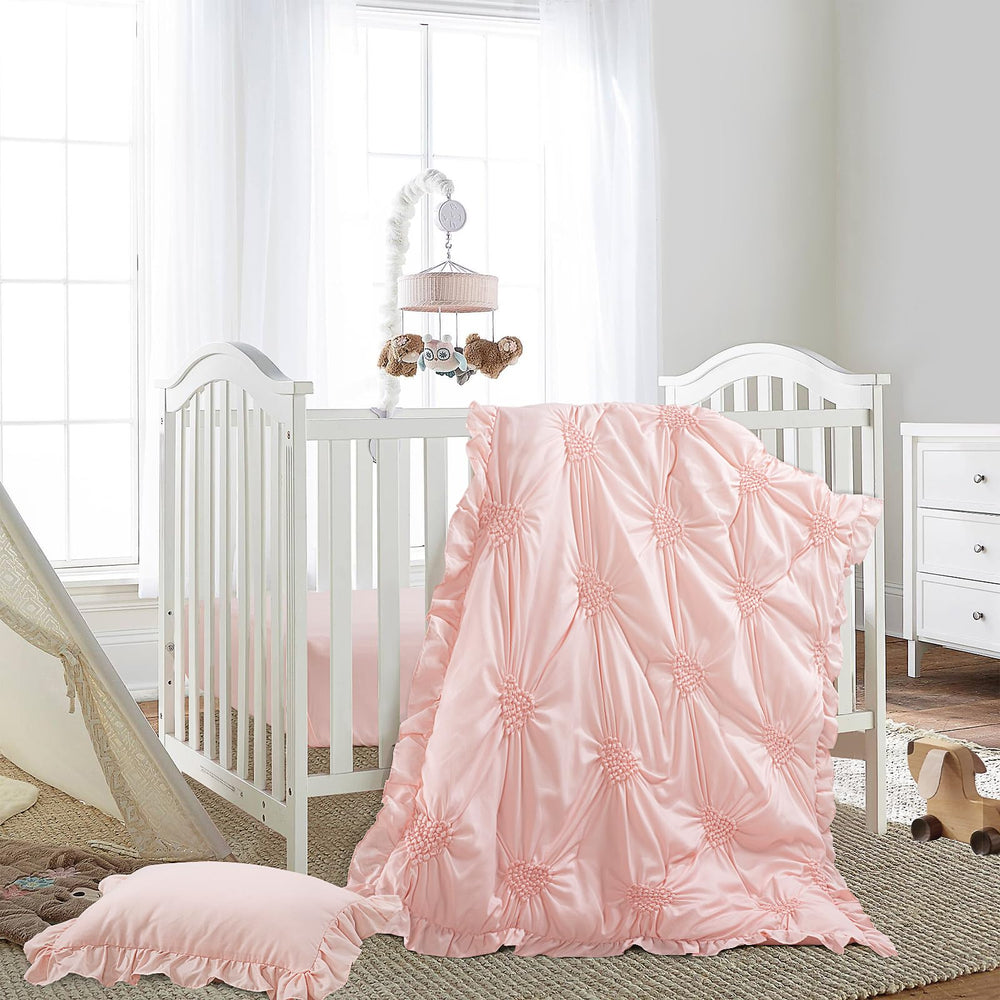 HOMBYS pintuck-ruffles comforter pink plush texture and cozy nights