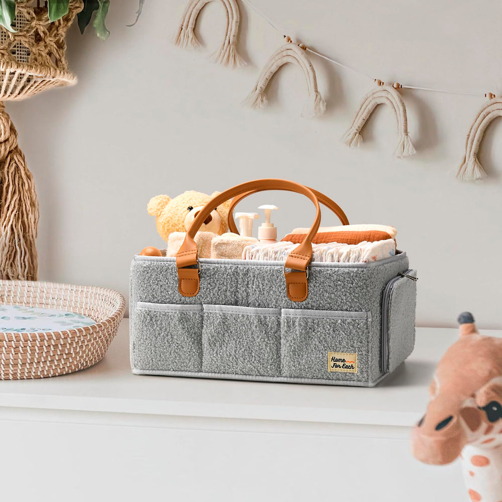 HOME FOR EACH diaper caddy with accessible design supports on-the-go organization.