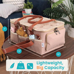 HOME FOR EACH diaper caddy compartments keep wipes, nappies neatly organized for quick changes