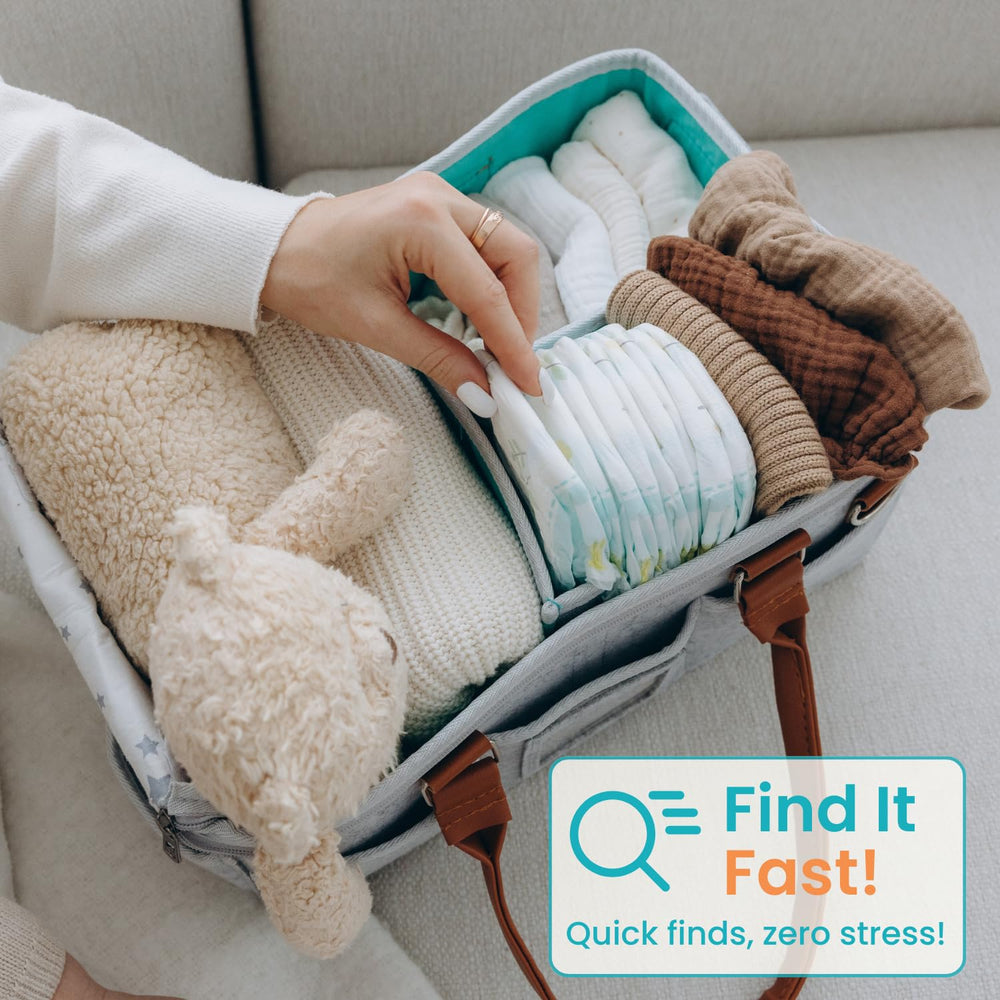 HOME FOR EACH diaper caddy travel-ready with a sturdy handle for on-the-go