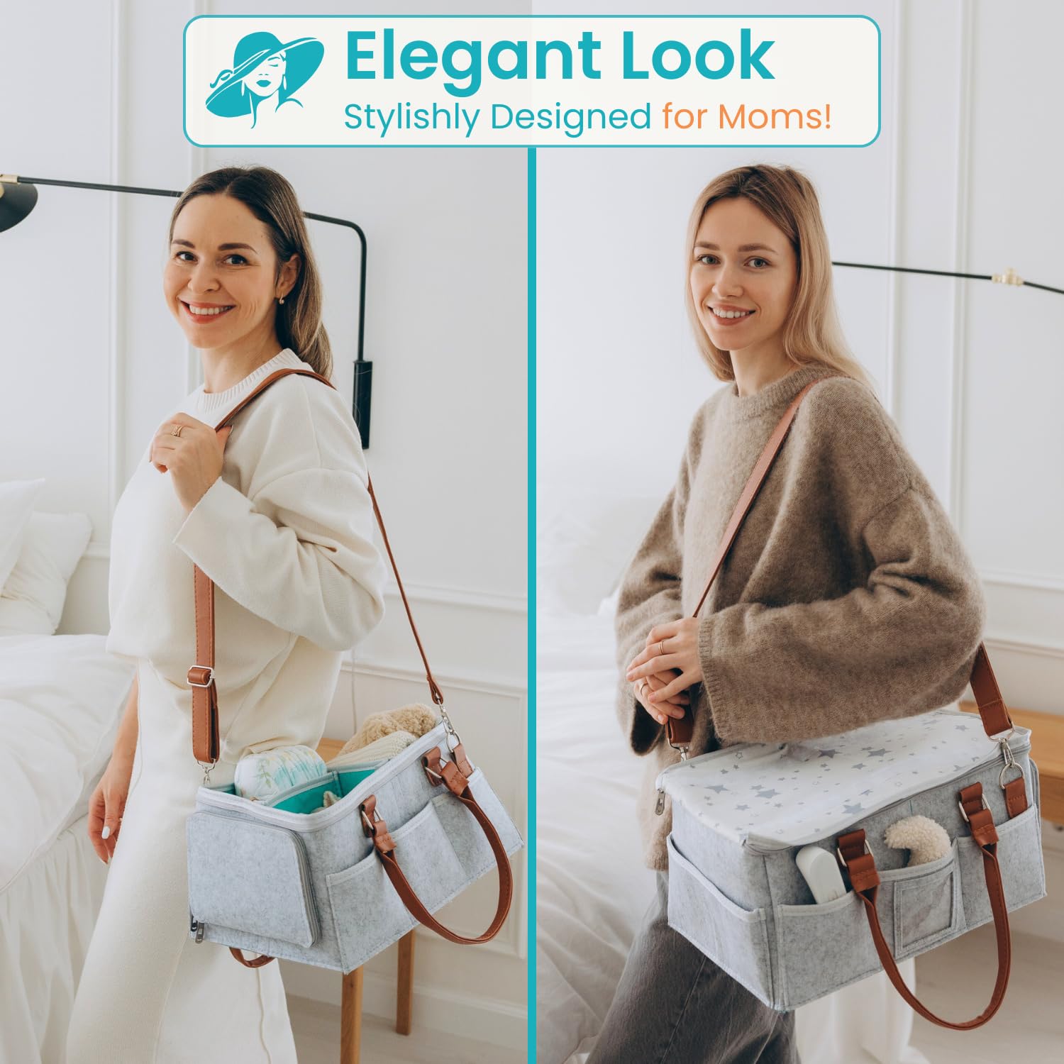 HOME FOR EACH diaper caddy with zippered lid secures items during travel