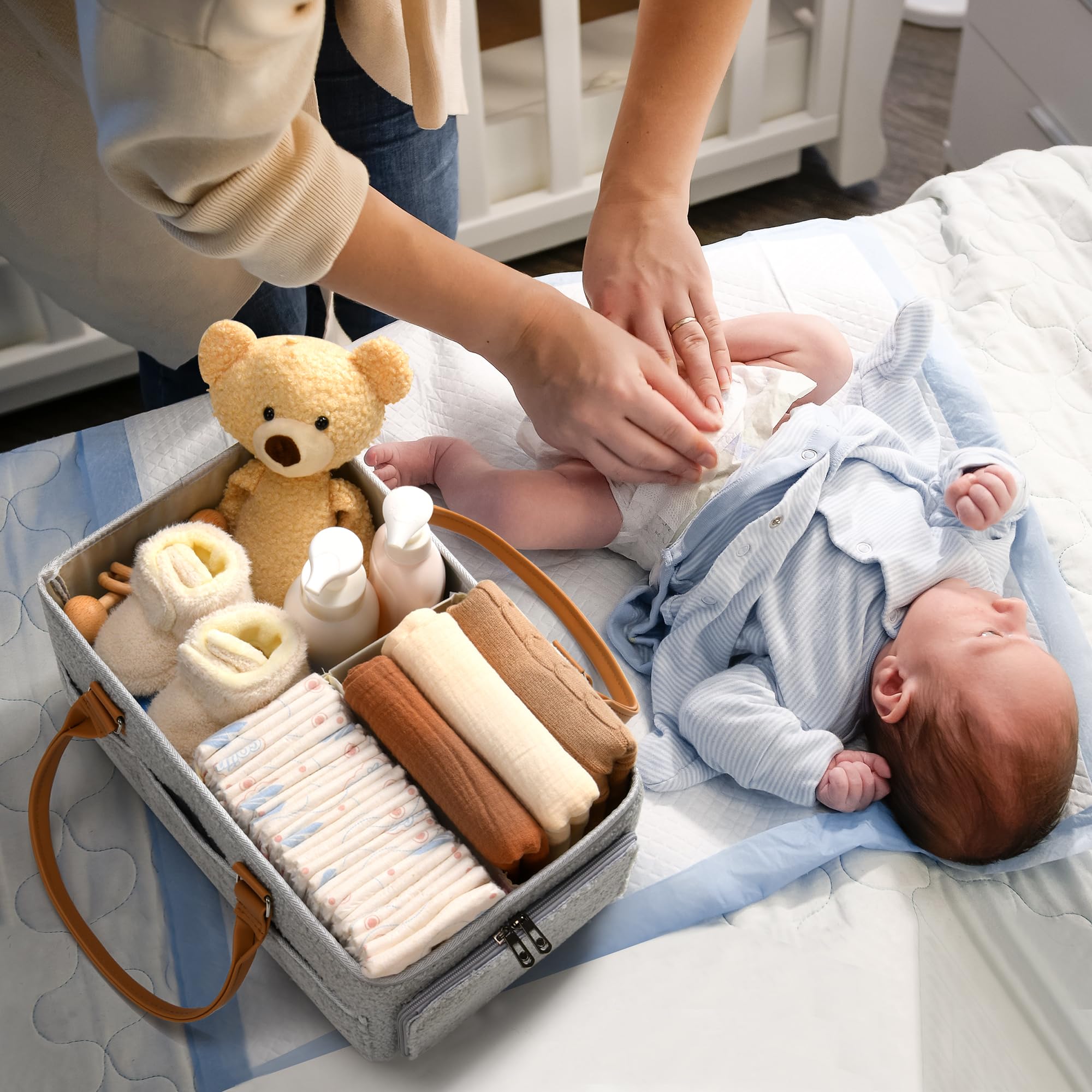 HOME FOR EACH gift-ready diaper caddy makes a thoughtful baby shower gift.