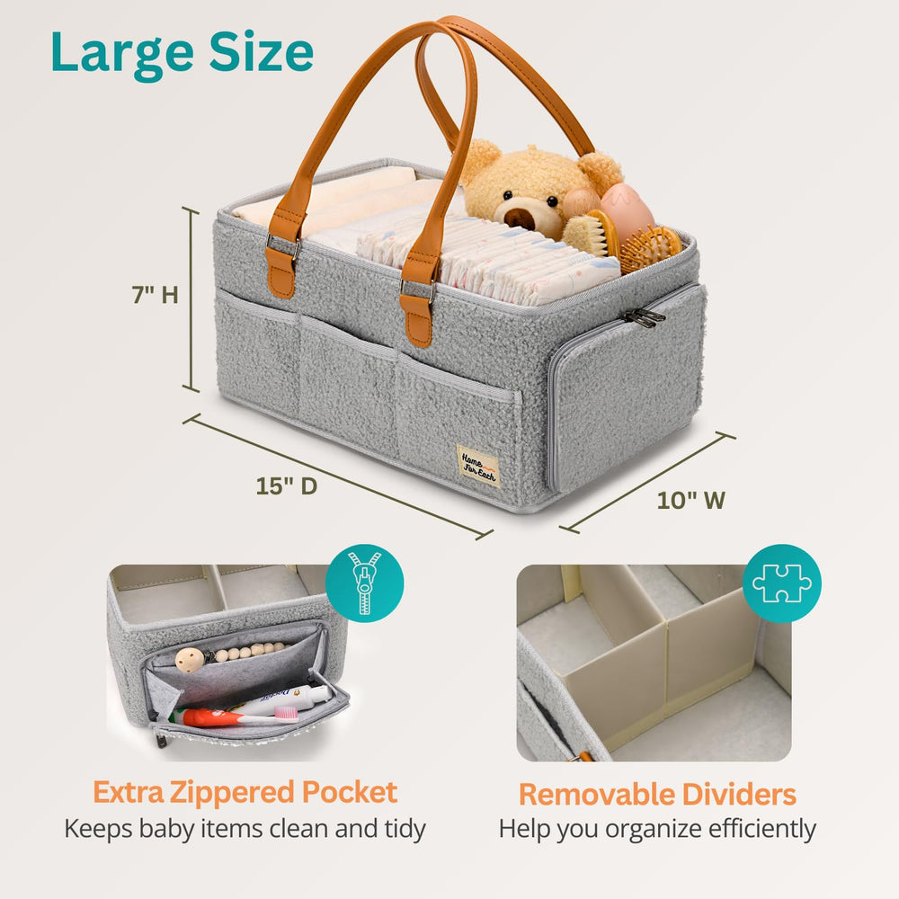 HOME FOR EACH nursery storage organizer demonstrates tidy, accessible organization for busy mornings.