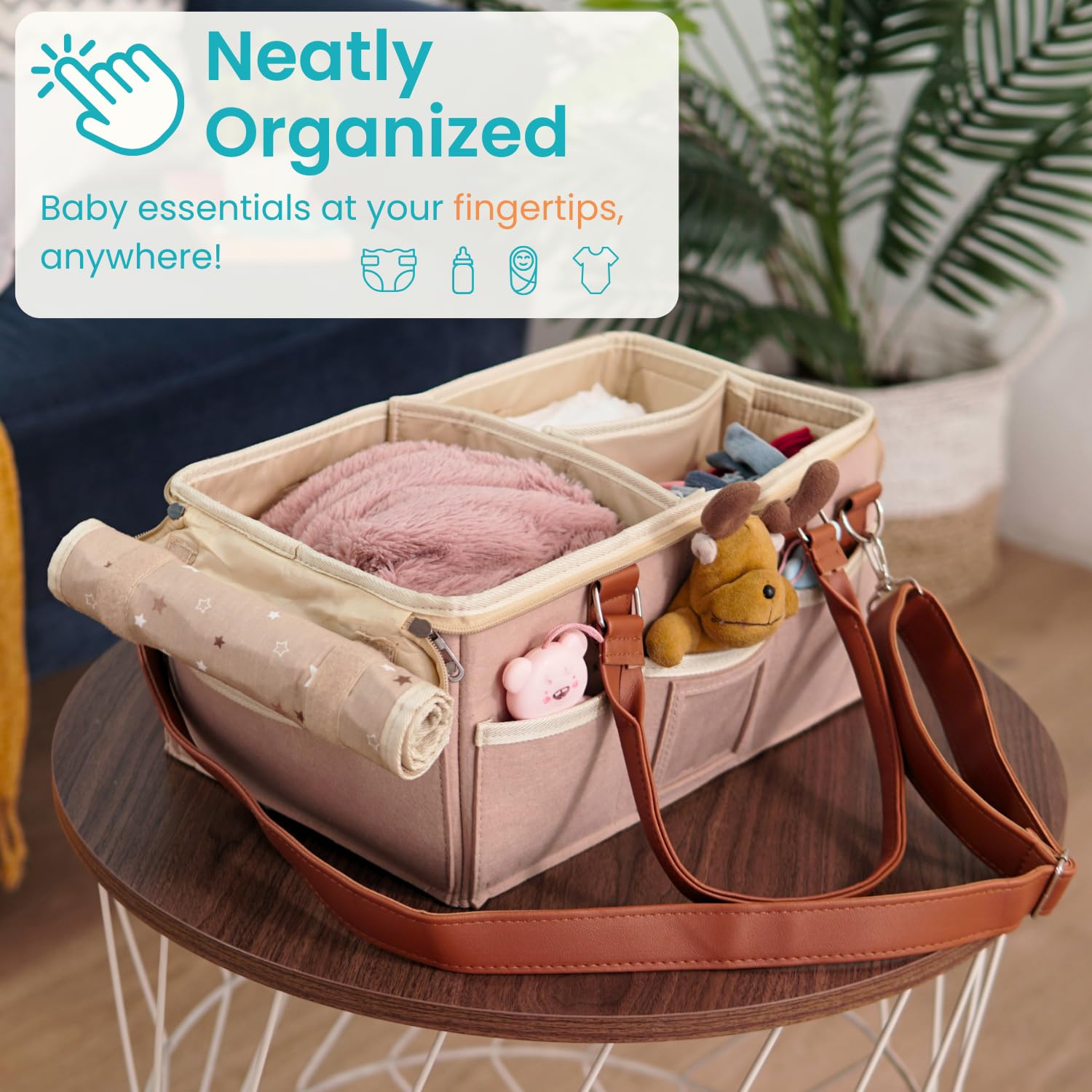 HOME FOR EACH travel-friendly diaper caddy fits into bags for easy trips