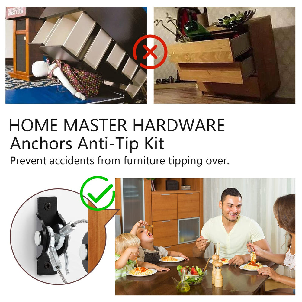 HOME MASTER HARDWARE cabinet anchor kit keeps cabinets stable during earthquakes and daily use.
