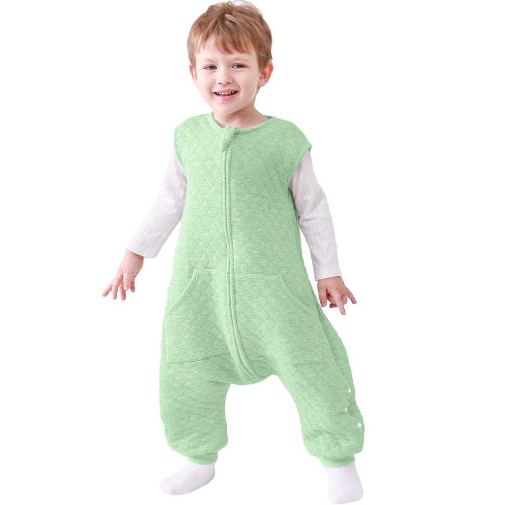 HOMEAL 1.0 TOG toddler sleep sack sage closeup shows cozy sleeveless warmth.