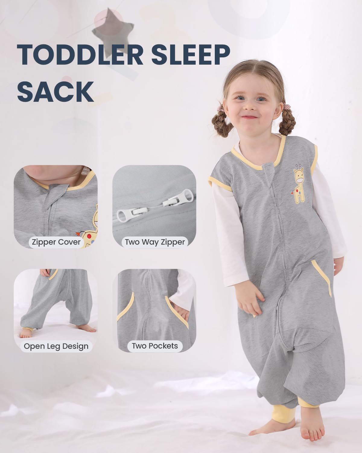HOMEAL Baby Sleep Sacks foot opening image shows easy mobility and diaper changes