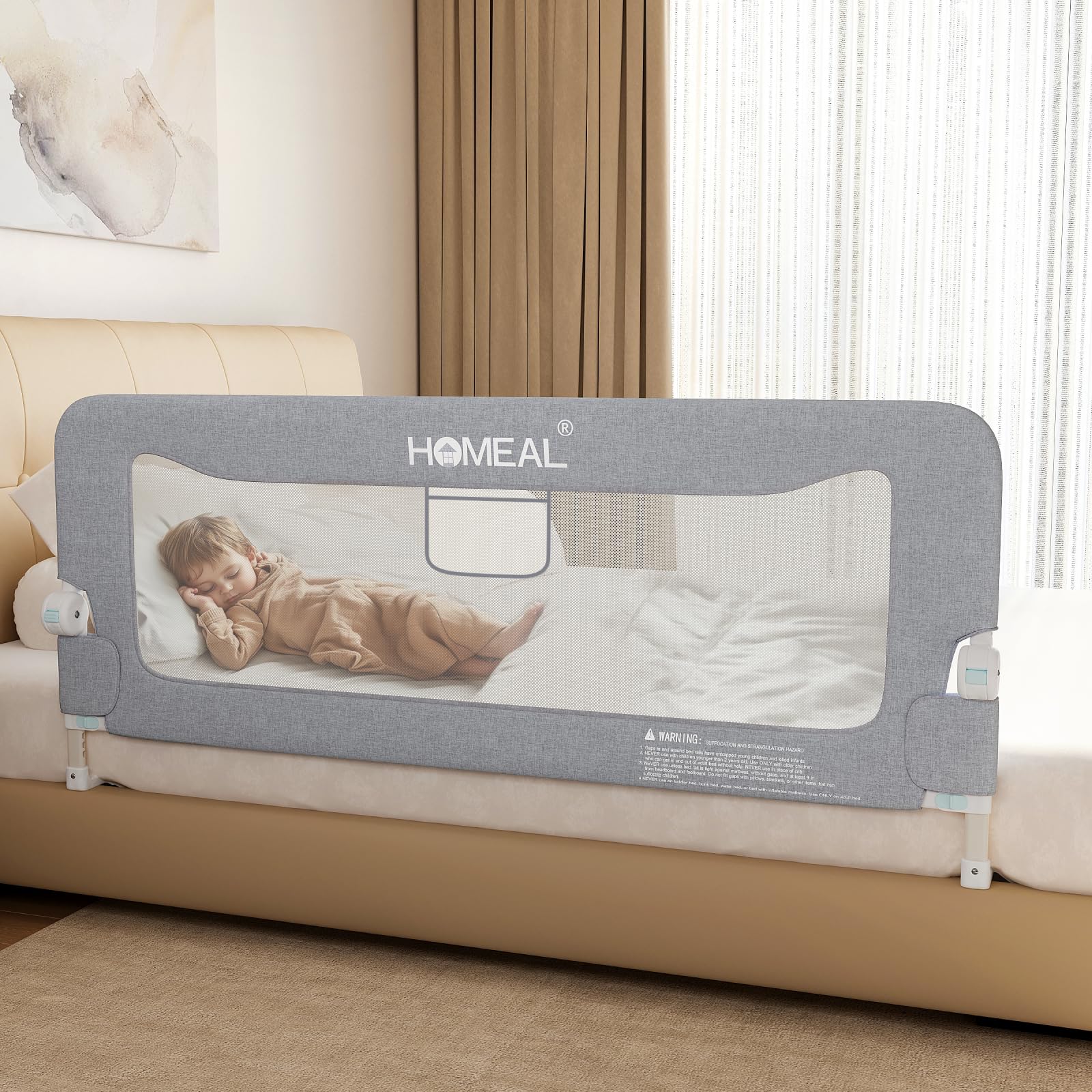 HOMEAL bed rail 59inch-u-shape-base offers sturdy toddler safety and stability.