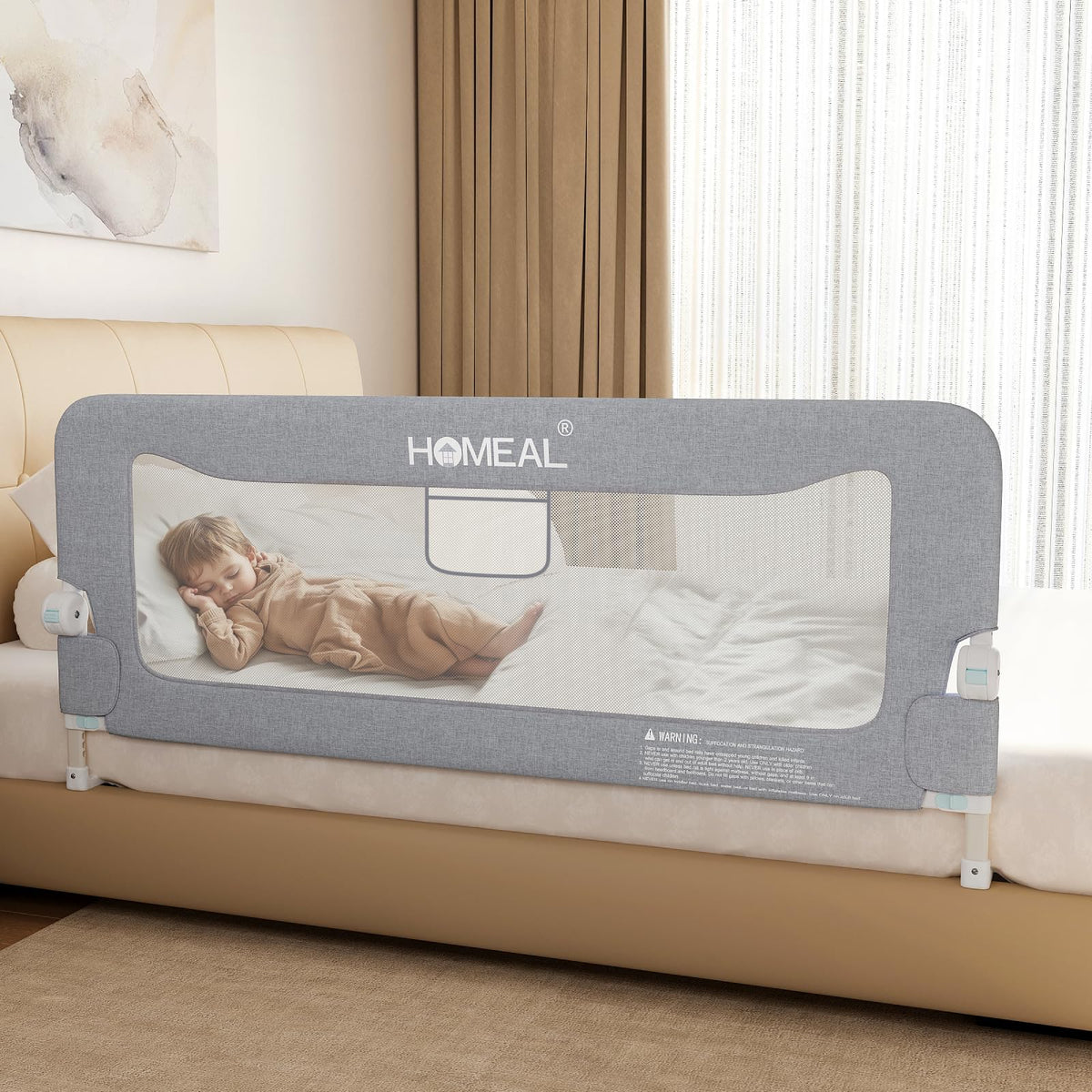 HOMEAL bed rail 59inch-u-shape-base offers sturdy toddler safety and stability.