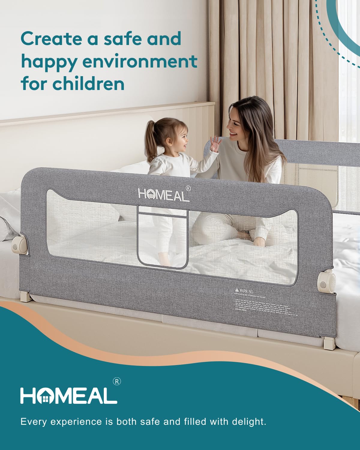 HOMEAL bed rail durable base provides stable support across bed sizes.