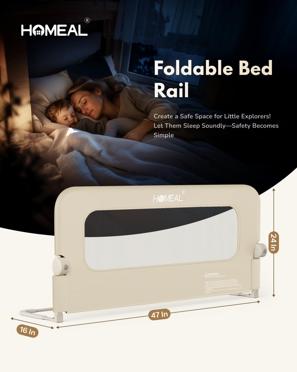 HOMEAL bed rail removable fabric cover and thickened foam padding for protection.